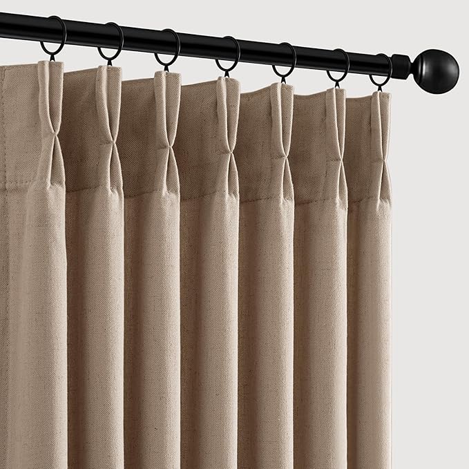 Memory Trained Pinch Pleated Curtains 108 Inches Long, Viral Linen Pinch Pleat by ANRODUO