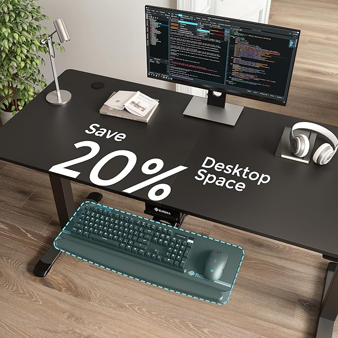 EUREKA ERGONOMIC Keyboard Tray Height Adjustable, Swivel Tilt Computer Keyboard Drawer Under Desk, 25x9.13'' Sliding Keyboard & Mouse Platform with Mouse Pad for Typing, Black