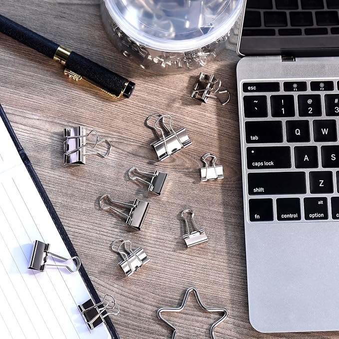 TecUnite 150 Pcs Binder Clips Assorted Sizes Silver Paper Clamps Clips Large Medium Small Office Supplies