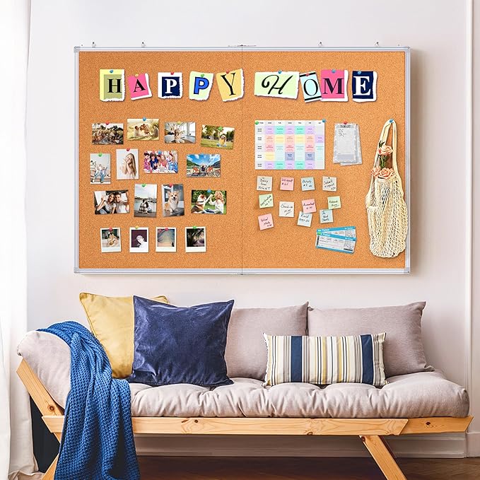 maxtek Large Cork Board 60 x 48 in, Bulletin Board for Walls, 5'x 4' Extra Aluminum Framed Corkboard, Foldable Wall Mounted Back to School Pin Memo Notice Cork Board for Office, Home Wall Display