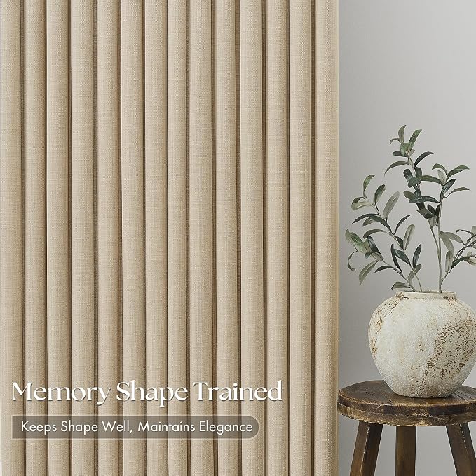 Pleated Tan Oatmeal Semi Sheer Sliding Door Curtains 105 Inches Long 4 Panels - Image 3