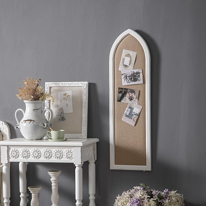 SOFE Arched Long Framed Bulletin Board for Wall, 39 × 12 Inches Fabric Pin Board, Decorative Rustic Dream Boards/Vision Boards, Message Picture Display Board/Wall Decor for Office Home