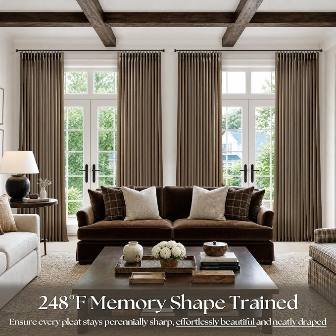 Extra Long 108 Inch Pinch Pleated Living Room Curtains 4 Panels Set, Chocolate - Image 7