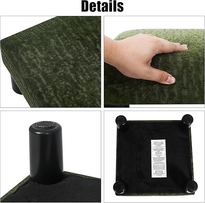 Joveco Small Foot Rest Stool Ottoman, 3D Velvet Square Upholstered Footstool for Chair, Under Desk, Office, Living Room, Deep Green