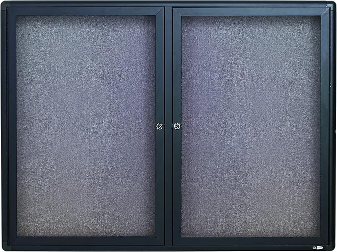 Quartet Enclosed Fabric Bulletin Board, 4 x 3 Feet, 2 Doors, Black Frame with Gray Fabric (2364L)