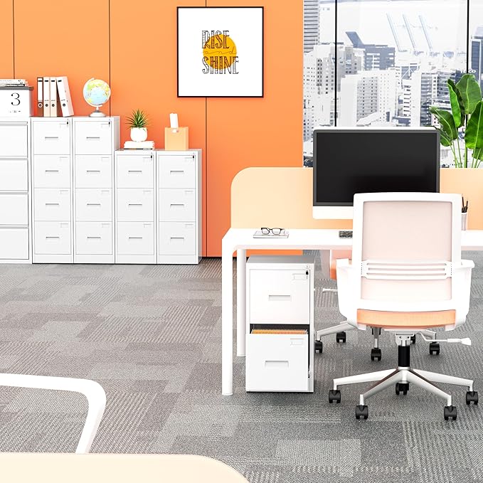 Crownland Lateral File Cabinet with 4 Drawers, 15" W Metal Lockable Office File Cabinets for Home Office- Stores Letter/Legal/A4/F4 Files(White)