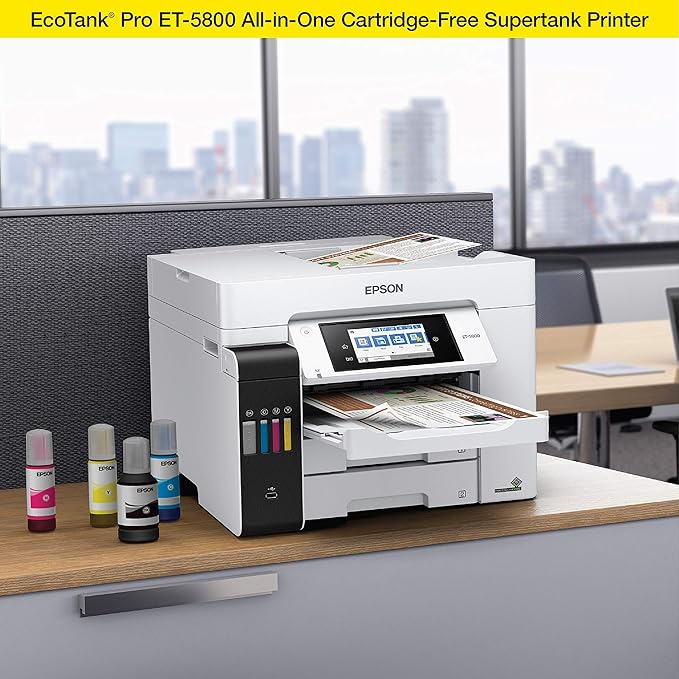 Epson EcoTank Pro ET-5800 Wireless Color All-in-One Supertank Printer with Scanner, Copier, Fax and Ethernet, White