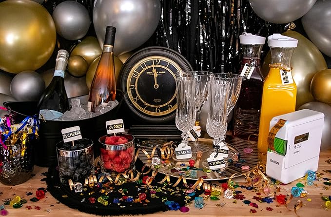 Epson LABELWORKS 218BMETGPX Genuine PET (Polyester) Tape Cartridge - Black on Metallic Gold Designer Craft Label Maker Tape - 3/4" (18MM) Wide, 30'