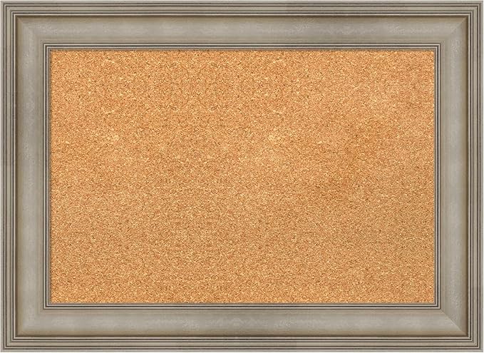 Amanti Art Natural Cork Board for Wall, 21x29 Vision Board with Silver Wood Frame, Medium Corkboard Office Decor for Home Organization, Traditional Corkboard Pinboard to Display Items for Home