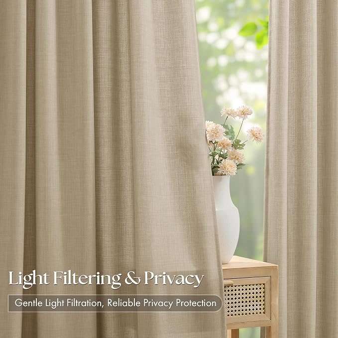 Oatmeal Pinch Pleated Bedroom Curtains 102 Inches Long 4 Panels Set, Memory - Image 3
