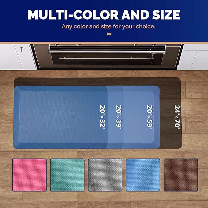 FEATOL Anti Fatigue Mat Floor Mat, Extra Thick Standing Office Desk Mat Memory Foam Cushioned Anti Fatigue Ergonomic Kitchen Mats Comfort Standing Pad NOT PVC 9/10 Inch Thick (Blue, 20x59x9/10-Inch)