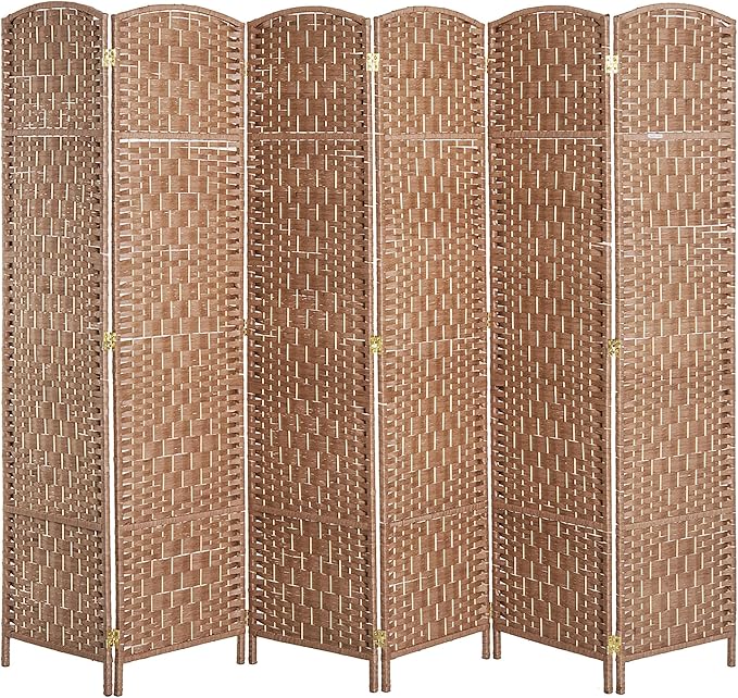 NicBex Room Divider 6 Panel Room Dividers with Woven Rattan Design Partition Room Dividers and Folding Privacy Screens 6 FT Wall Divider for Office,Room Separation,106.25"W x 0.75"D x 70.75"H, Natural