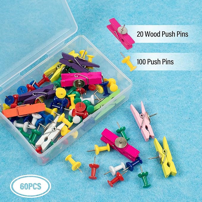 AKTOP Cork Bulletin Board 12x12, 1/2" Thick Felt Cork Board Tiles 12 Pack, Small Square Pin Board for Wall, Self Adhesive Corkboards with 120 Push Pin Wood Clips for School, Home & Office, Baby Blue