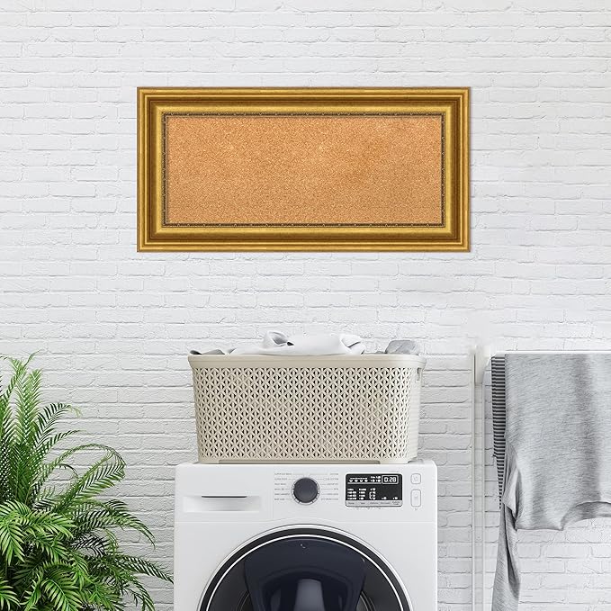 Amanti Art Natural Cork Board for Wall, 18x36 Vision Board with Gold Frame, Medium Corkboard Office Decor for Home Organization, Traditional Corkboard Pinboard to display items for home organization