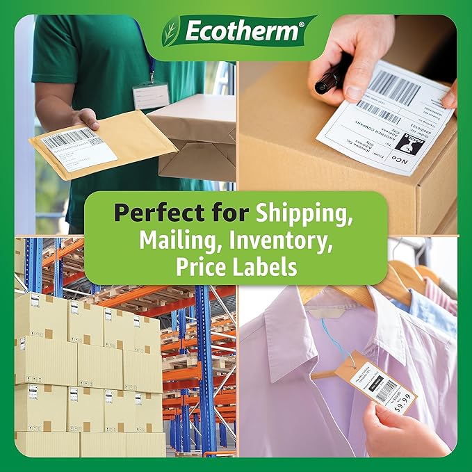 2.25" x .5" Thermal Labels | 6 Rolls | 25200 Labels | fits Zebra, Munbyn, Rollo, Godex, Arkscan, iDPRT, Offnova Thermal Label Printers and More | Blank White Adhesive Stickers by Ecotherm