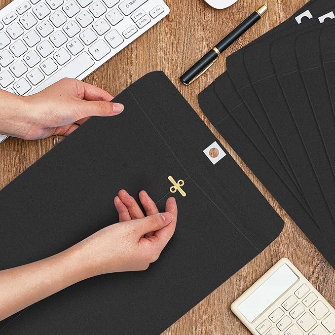 Geyee 100 Pcs Clasp Manilla Envelopes 10 x 13 Inch Gummed Colored Envelopes for Storing or Mailing for Home Office Business Supplies(Black)