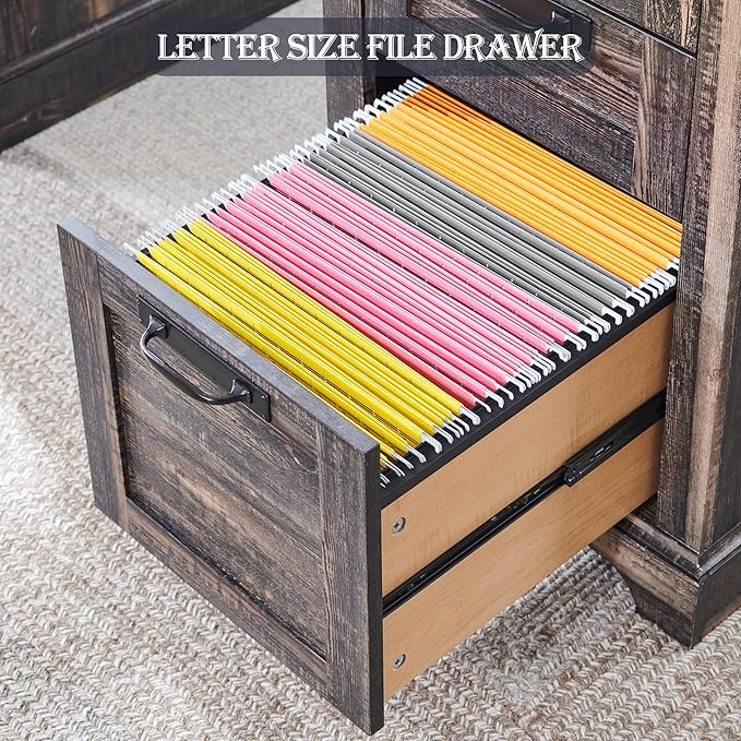 RedLemon 60" Executive Desk, Farmhouse Home Office Desk with Drawers, Charging Station, Keyboard Tray, File Drawer, Storage Cabinet, Wood Rustic Computer Writing Desk (Dark Rustic Oak)