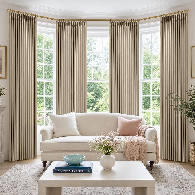 Burlywood Birch Linen Semi Sheer 112 Inch Curtains by Twodrapes