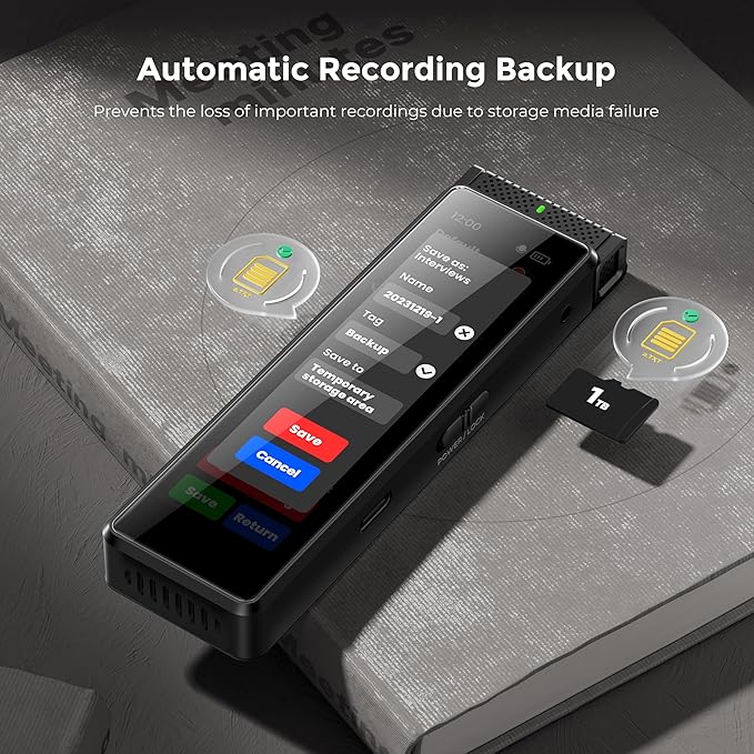 136GB Digital Voice Recorder with Playback, Innioasis R1 Full Touchscreen Voice Recorder with AI Intelligent Transcription and Bluetooth, Voice Activated Sound Audio Recorder Device with Mic (Black)