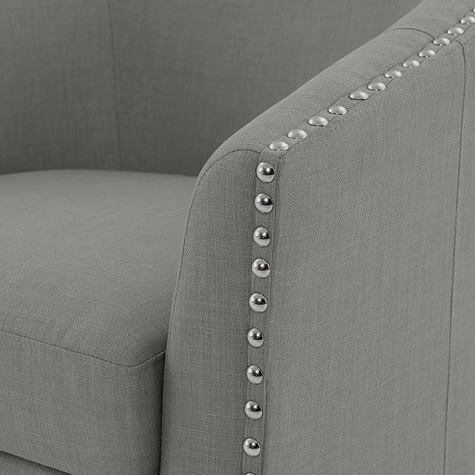 UIXE 360° Swivel Barrel Accent Chair Set of 2, Modern Upholstered Arm Chair Round Club Armchair, Nailhead Trim Single Sofa Seating in Fabric for Living Room - Light Gray