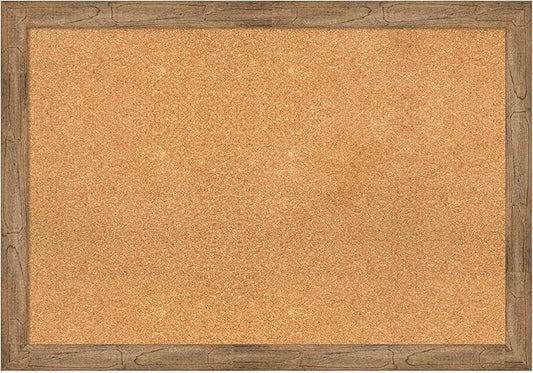 Amanti Art Natural Cork Board for Wall, 28x40 Vision Board with Brown Wood Frame, Large Corkboard Office Decor for Home Organization, Rustic Farmhouse Corkboard Pinboard to display items for home