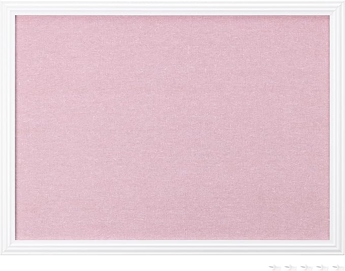 Navaris Framed Linen Bulletin Board - 17 x 23 inches Fabric Jewelry Organizer Pinboard for Wall Memory Memo Pin Board - Pink Linen with White Frame