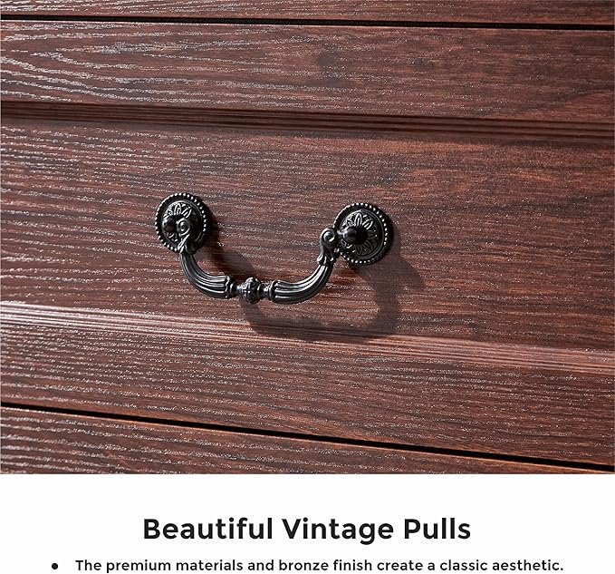 LIDYUK 5 Drawer Dresser for Bedroom Farmhouse Cherry Wood Chest of Drawers for Bedroom Dresser, Rustic 46" Tall Wide Drawers Dressers Wooden Closet Storage Cabinet, Hallway, Living Room