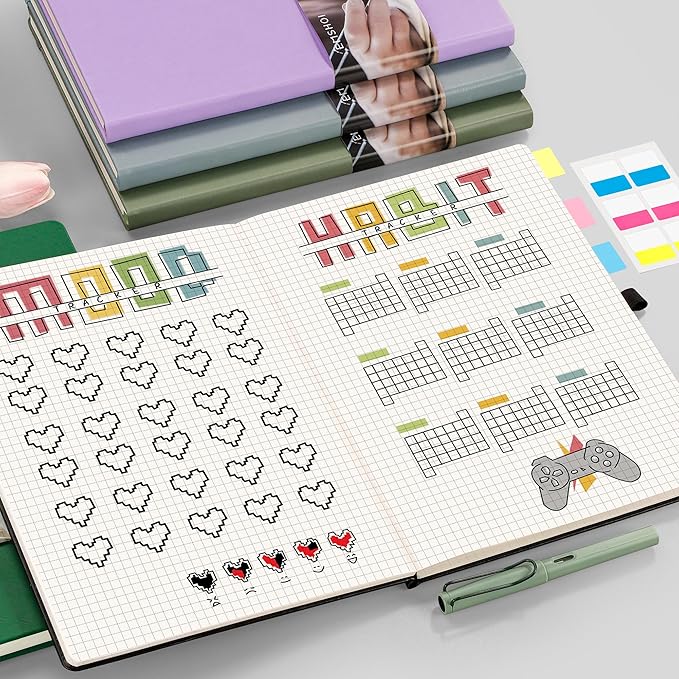 EMSHOI Graph Paper Notebook, 8.5" x 11" Hardcover Leather Journal for Women Men, 192 Pages 100 GSM Grid Paper A4 Large Journals for Writing, Graph Notebook for Work, Graphing, Engineering, Dark Green