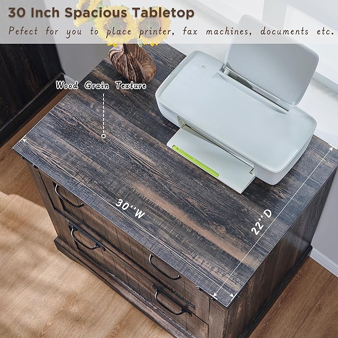 RedLemon File Cabinet with 2 Drawers, Farmhouse 30" Filing Cabinets with Hanging File Folders for A4/Letter/Legal Size Documents,Office Storage Cabinet for Study Room, Living Room (Dark Rustic Oak)