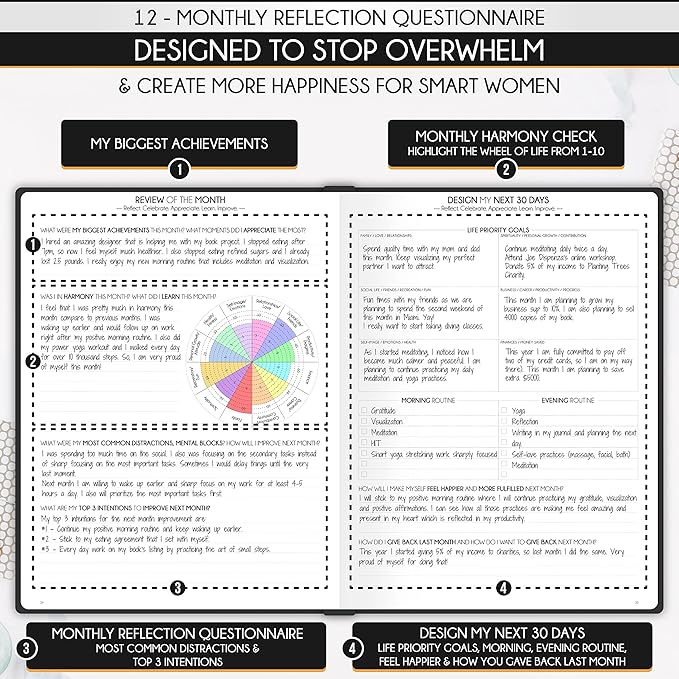 Hourly Planner - Undated Daily, Weekly & Monthly Planner with Budget Section | A 12 Month Journey to Increase Productivity & Happiness | Life Organizer & Gratitude Journal - Vertical Format
