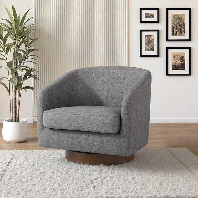 UIXE Swivel Accent Chairs Set of 2, Fabric Upholstered Barrel Chair for Living Room, Comfy Round Armchair Single Sofa Bedroom Reading Seat - 31" W, Gray