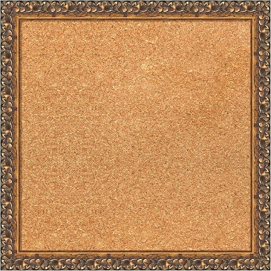 Amanti Art Natural Cork Board for Wall, 16x16 Vision Board with Bronze Frame, Small Corkboard Office Decor for Home Organization, Traditional Corkboard Pinboard to Display Items for Home Organization