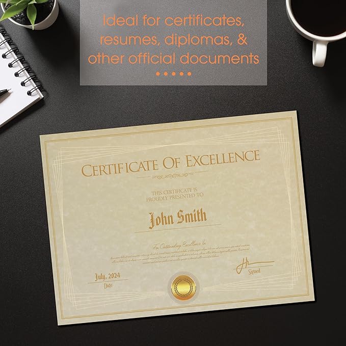 Parchment Stationery Paper, 96 Sheets, Textured Ivory, 24 lb Bond/90 gsm, Stationery Paper for Certificates, Resumes, Diplomas, Executive Use, Printer-Friendly, by Better Office Products