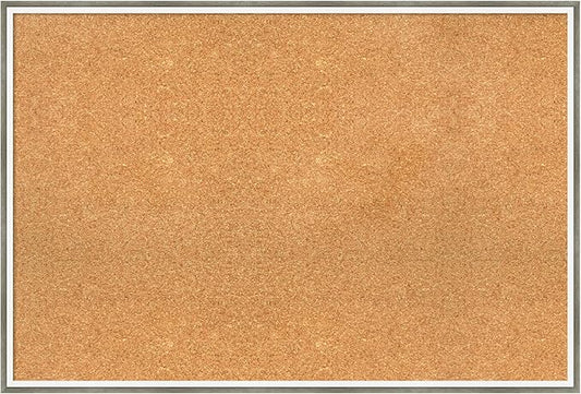 Amanti Art Natural Cork Board for Wall, 25x37 Vision Board with Silver Wood Frame, Large Corkboard Office Decor for Home Organization, Modern Contemporary Corkboard Pinboard to display items for home