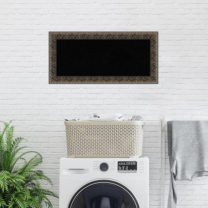 Amanti Art Black Cork Board for Wall, 17x35 Vision Board with Black Wood Frame, Medium Corkboard Office Decor for Home Organization, Traditional Corkboard Pinboard to Display Items for Home