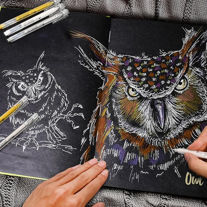 Gold Gel Pens, 1.0 mm Extra Fine Point Gel Ink Pens, Opaque Gold Archival Ink Pens for Black Paper Drawing, Sketching, Card Making, White Gel Pen for Artists Drawing, 3 Pack