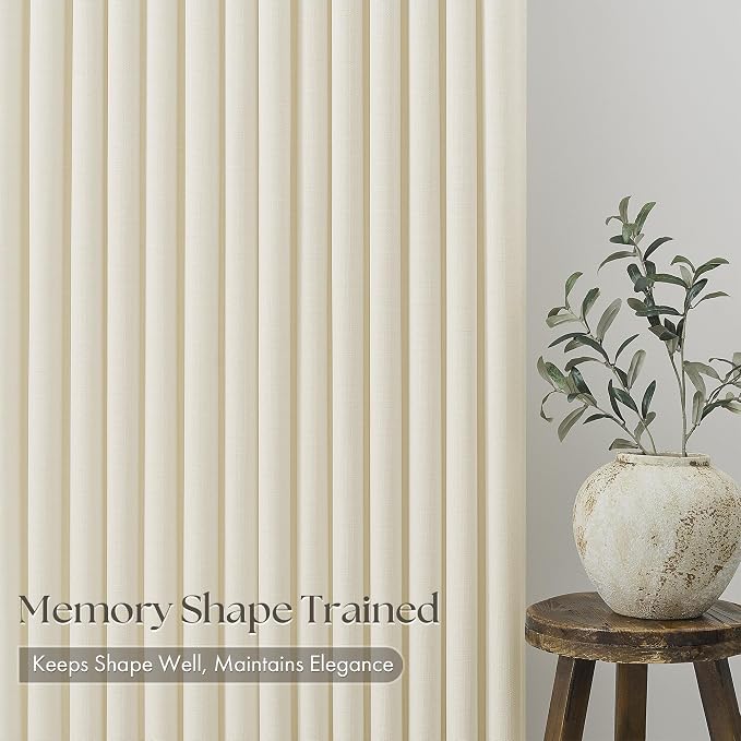 Cream Beige Pinch Pleated Linen Curtains 112 Inch 4 Panels Set - Image 4