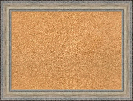 Amanti Art Natural Cork Board for Wall, 25x33 Vision Board with Silver Wood Frame, Medium Corkboard Office Decor for Home Organization, Traditional Corkboard Pinboard to display items for home