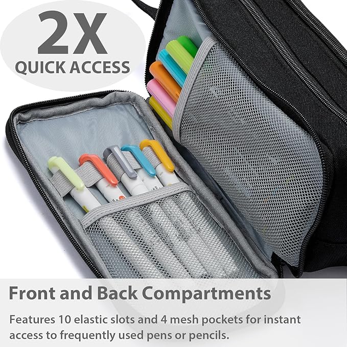 Pencil Case Pouch Box Bag School Supplies Girls Boys Kids, Cute Preppy Stuff Big Capacity Aesthetic Pen Organizer, Back to College Stationary, Black, Extra Large Style, 2300ml