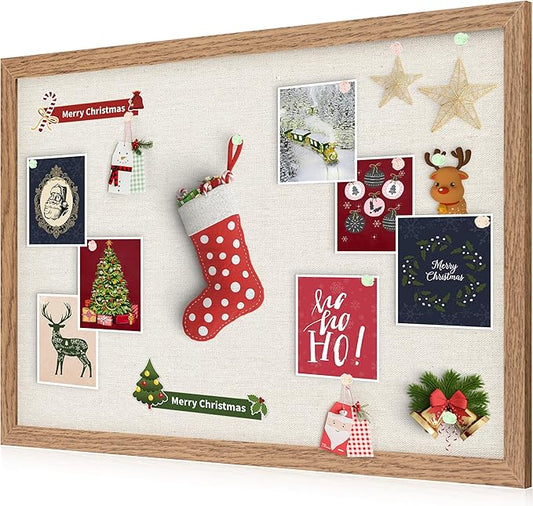 Cork Board Bulletin Board 18" x 24", Large Linen Corkboards with Frame for Walls, Cute Picture Display Pin Board Vision Board for Room School Office Bedroom 20 Pushpins Carbonized Black