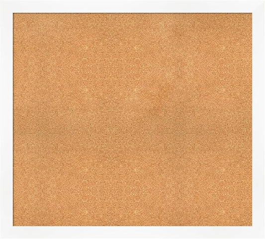 Amanti Art Natural Cork Board for Wall, 37x41 Vision Board with White Frame, Oversize Corkboard Office Decor for Home Organization, Modern Corkboard Pinboard to Display Items for Home Organization in
