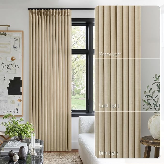Oatmeal Pinch Pleated Bedroom Curtains 102 Inches Long 4 Panels Set, Memory - Image 9