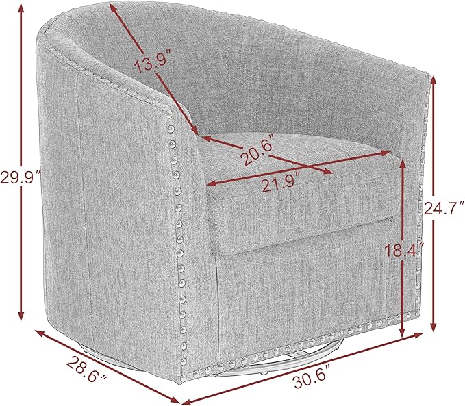UIXE 360° Swivel Barrel Accent Chair Set of 2, Modern Upholstered Arm Chair Round Club Armchair, Nailhead Trim Single Sofa Seating in Fabric for Living Room - White