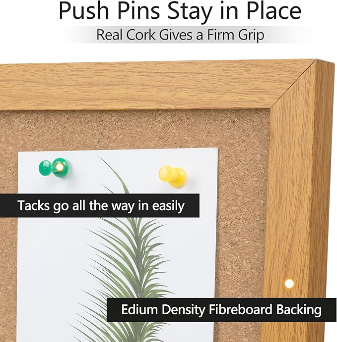 Board2by 2 Pack Cork Board Bulletin Board 24 x 36, Wood Framed Corkboards for Wall Decor, Hanging Office Message Board, Large Wall Mounted Notice Pin Board with 30 Push Pins for School, Home & Office