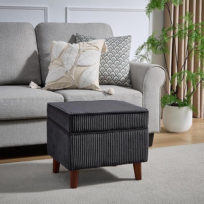 Storage Ottoman with Adjustable Lid, Soft Step Stool, Footrest and Seat, Ottoman Foot Rest for Living Room, Bedroom, Dorm, Dark Gray