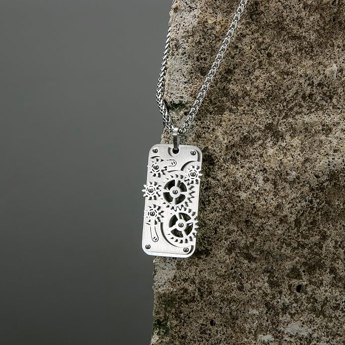 Stainless Steel Mechanical Rotatable Gear Pendant Necklace - Image 7