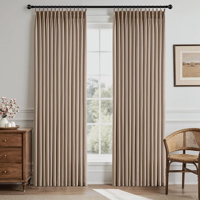 Memory Trained Pinch Pleated Curtains 90 Inches Long, Viral Linen Pinch Pleat by ANRODUO
