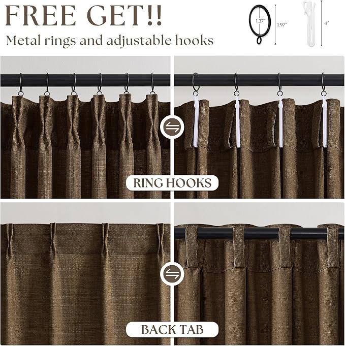 Extra Long 108 Inch Pinch Pleated Living Room Curtains 4 Panels Set, Chocolate - Image 5
