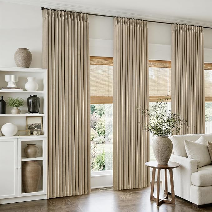 Burlywood Birch Linen Semi Sheer 108 Inch Curtains by Twodrapes