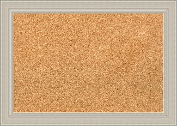 Amanti Art Natural Cork Board for Wall, 20x28 Vision Board with Silver Wood Frame, Medium Corkboard Office Decor for Home Organization, Casual Corkboard Pinboard to display items for home organization
